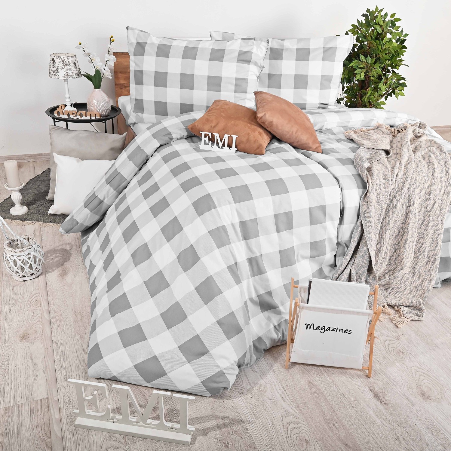Moderna siva posteljina Istra EMI karirano od 100% pamuka deluxe