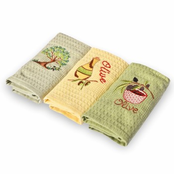 Kuhinjske krpe Waffle Oliva, set od 3 komada, EMI