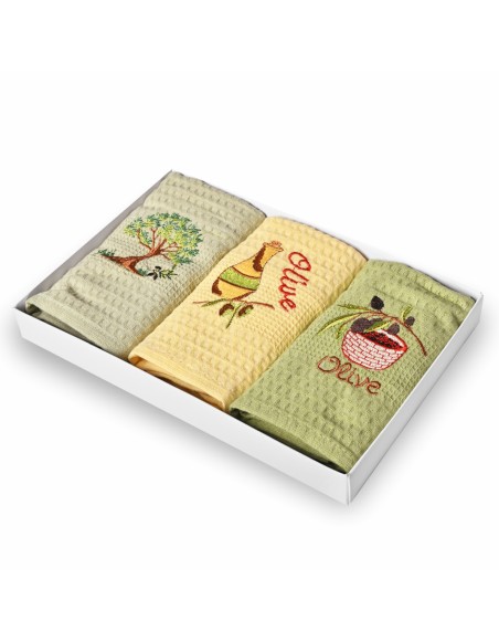 Kuhinjske krpe Waffle Oliva, set od 3 komada, EMI
