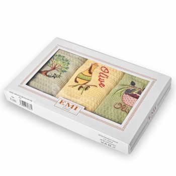 Kuhinjske krpe Waffle Oliva, set od 3 komada, EMI