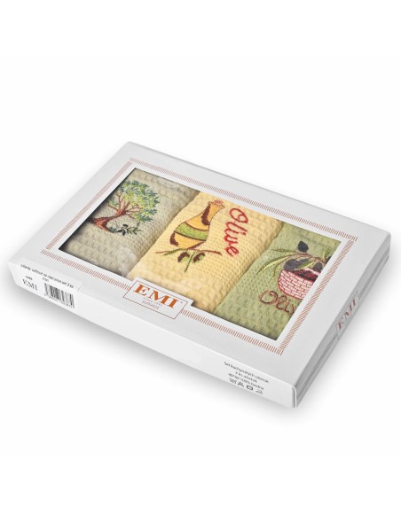 Kuhinjske krpe Waffle Oliva, set od 3 komada, EMI